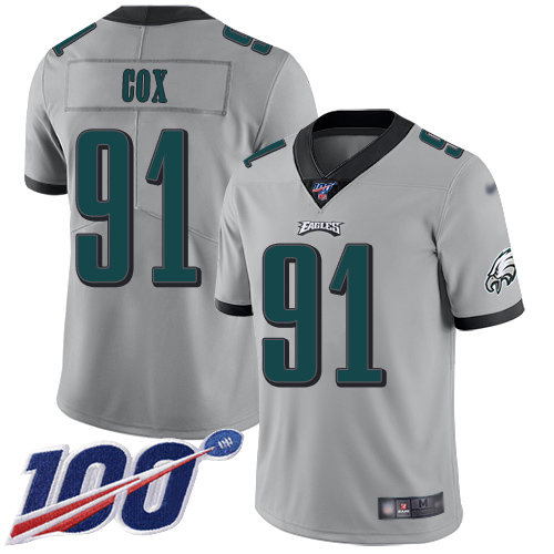 Nike Eagles #91 Fletcher Cox Silver Men’s Stitched NFL Limited Inverted Legend 100th Season Jersey
