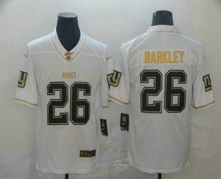 Men’s New York Giants #26 Saquon Barkley White 100th Season Golden Edition Jersey