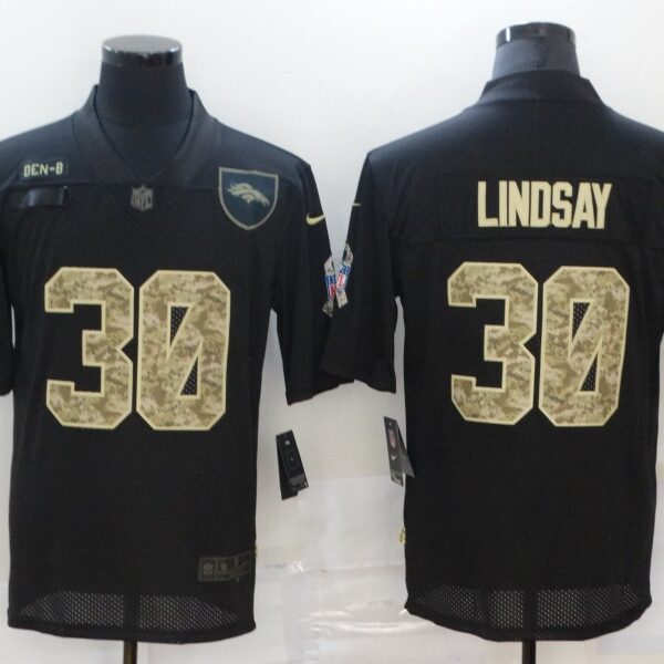 Men’s Denver Broncos #30 Phillip Lindsay Black Camo 2020 Salute To Service Stitched NFL Nike Limited Jersey