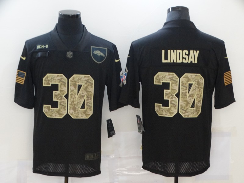 Men’s Denver Broncos #30 Phillip Lindsay Black Camo 2020 Salute To Service Stitched NFL Nike Limited Jersey