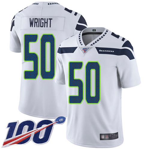 Men’s Seattle Seahawks #50 K.J. Wright White Football Road Untouchable 100th Season Limited Jersey