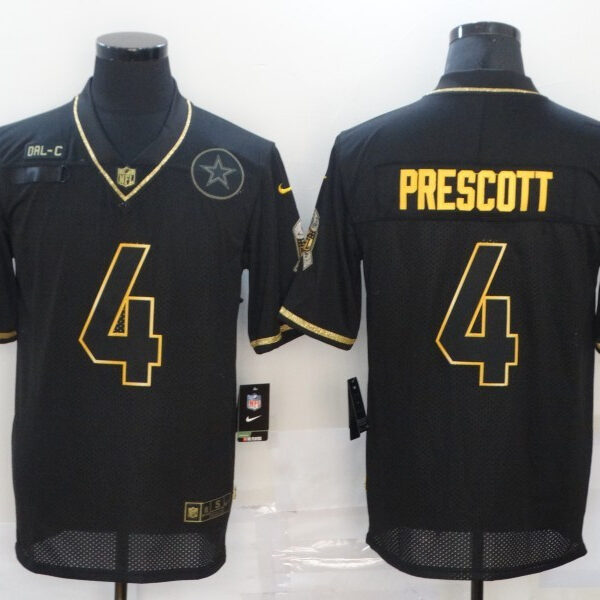 Men’s Dallas Cowboys #4 Dak Prescott Black Gold 2020 Salute To Service Stitched NFL Nike Limited Jersey