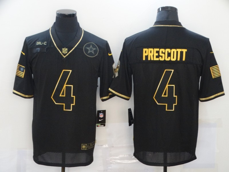 Men’s Dallas Cowboys #4 Dak Prescott Black Gold 2020 Salute To Service Stitched NFL Nike Limited Jersey