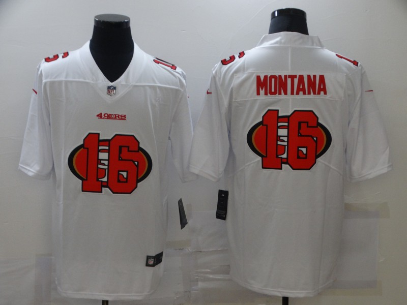 Men’s San Francisco 49ers #16 Joe Montana White 2020 Shadow Logo Vapor Untouchable Stitched NFL Nike Limited Jersey