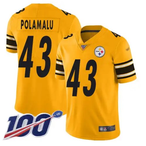Nike Steelers 43 Troy Polamalu Gold Men’s Stitched NFL Limited Inverted Legend 100th Season Jersey