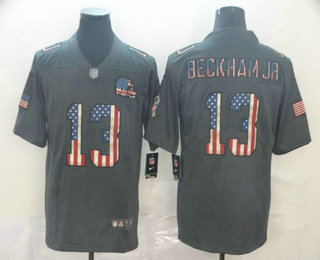 Men’s Cleveland Browns #13 Odell Beckham Jr 2019 Black Salute To Service USA Flag Fashion Limited Jersey
