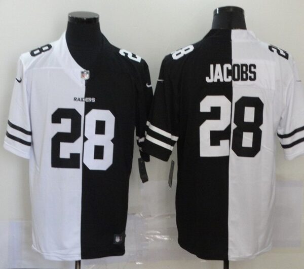 Nike Raiders 28 Josh Jacobs Black And White Split Vapor Untouchable Limited Jersey