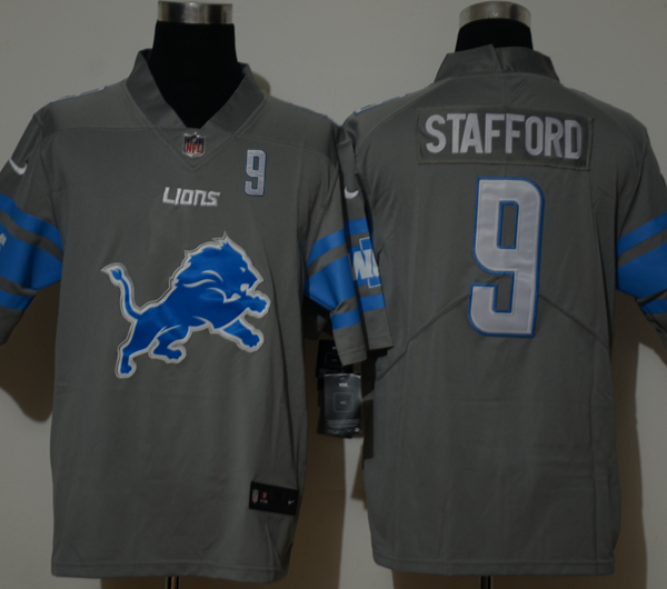 Men’s Detroit Lions #9 Matthew Stafford Grey 2020 NEW Team Logo Number Vapor Untouchable Stitched NFL Nike Limited Jersey