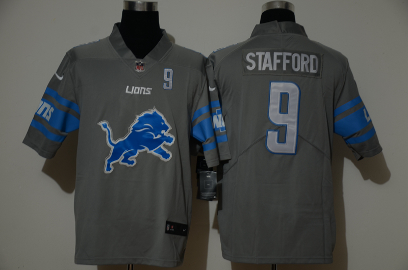 Men’s Detroit Lions #9 Matthew Stafford Grey 2020 NEW Team Logo Number Vapor Untouchable Stitched NFL Nike Limited Jersey