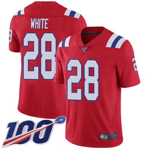 Nike Patriots #28 James White Red Alternate Men’s Stitched NFL 100th Season Vapor Limited Jersey
