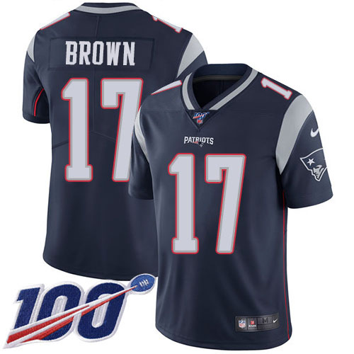 Nike Patriots #17 Antonio Brown Navy Blue Team Color Men’s Stitched NFL 100th Season Vapor Limited Jersey