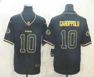 Men’s San Francisco 49ers #10 Jimmy Garoppolo Black 100th Season Golden Edition Jersey
