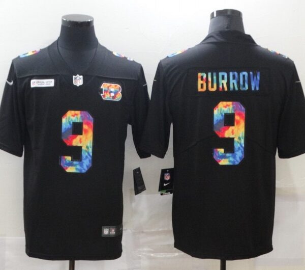 Men’s Cincinnati Bengals #9 Joe Burrow Multi-Color Black 2020 NFL Crucial Catch Vapor Untouchable Nike Limited Jersey