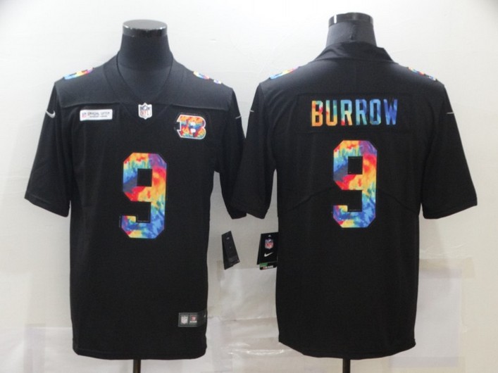 Men’s Cincinnati Bengals #9 Joe Burrow Multi-Color Black 2020 NFL Crucial Catch Vapor Untouchable Nike Limited Jersey