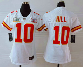 Women’s Kansas City Chiefs #10 Tyreek Hill White 2021 Super Bowl LV Vapor Untouchable Stitched Nike Limited NFL Jersey