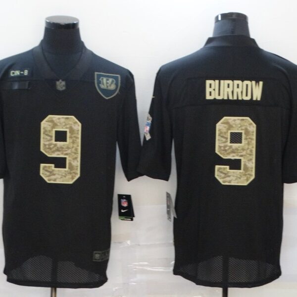 Men’s Cincinnati Bengals #9 Joe Burrow Black Camo 2020 Salute To Service Stitched NFL Nike Limited Jersey