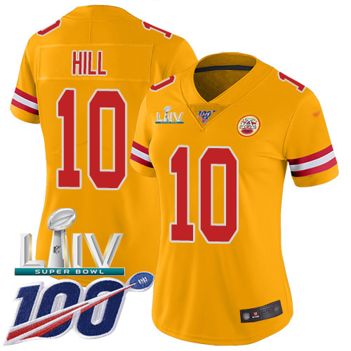 Nike Chiefs #10 Tyreek Hill Gold Super Bowl LIV 2020 Women’s Stitched NFL Limited Inverted Legend 100th Season Jersey