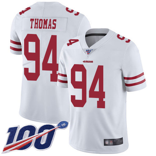Nike 49ers #94 Solomon Thomas White Men’s Stitched NFL 100th Season Vapor Limited Jersey
