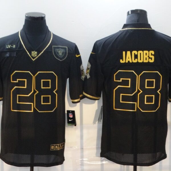 Men’s Las Vegas Raiders #28 Josh Jacobs Black Gold 2020 Salute To Service Stitched NFL Nike Limited Jersey
