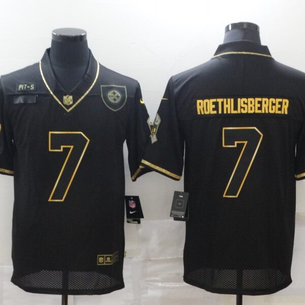 Men’s Pittsburgh Steelers #7 Ben Roethlisberger Black Gold 2020 Salute To Service Stitched NFL Nike Limited Jersey