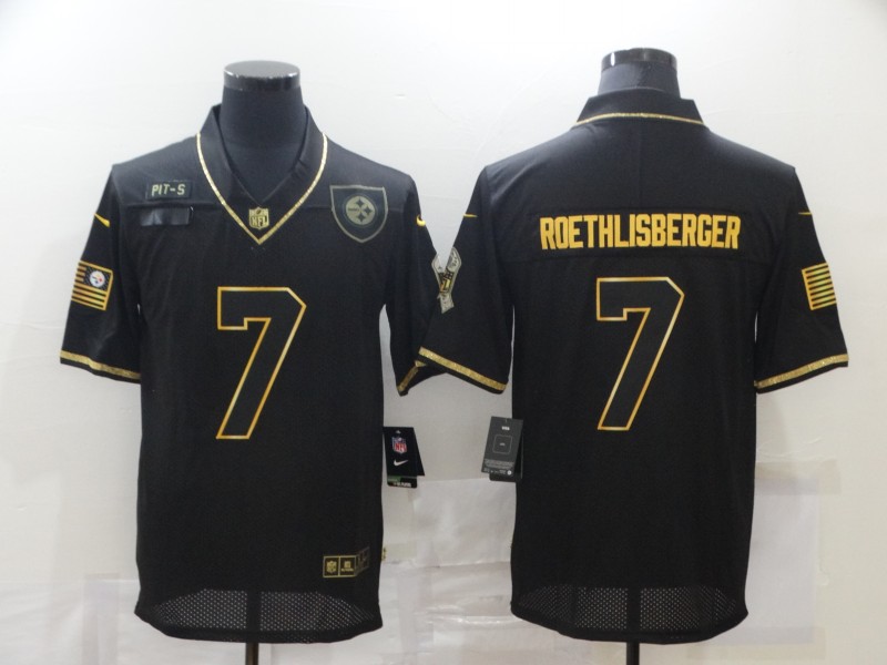 Men’s Pittsburgh Steelers #7 Ben Roethlisberger Black Gold 2020 Salute To Service Stitched NFL Nike Limited Jersey