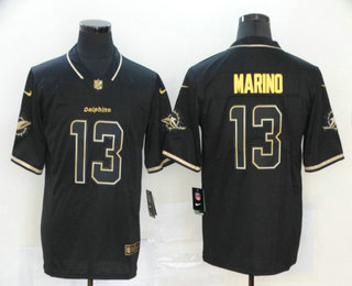 Men’s Miami Dolphins #13 Dan Marino Black 100th Season Golden Edition Jersey