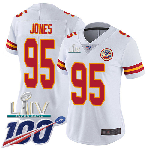 Nike Chiefs #95 Chris Jones White Super Bowl LIV 2020 Women’s Stitched NFL 100th Season Vapor Untouchable Limited Jersey