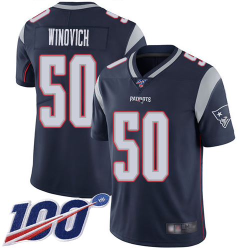 Men’s New England Patriots #50 Chase Winovich Limited Navy Blue 100th Season Home Vapor Untouchable Jersey