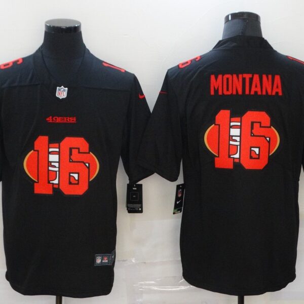 Men’s San Francisco 49ers #16 Joe Montana Black 2020 Shadow Logo Vapor Untouchable Stitched NFL Nike Limited Jersey