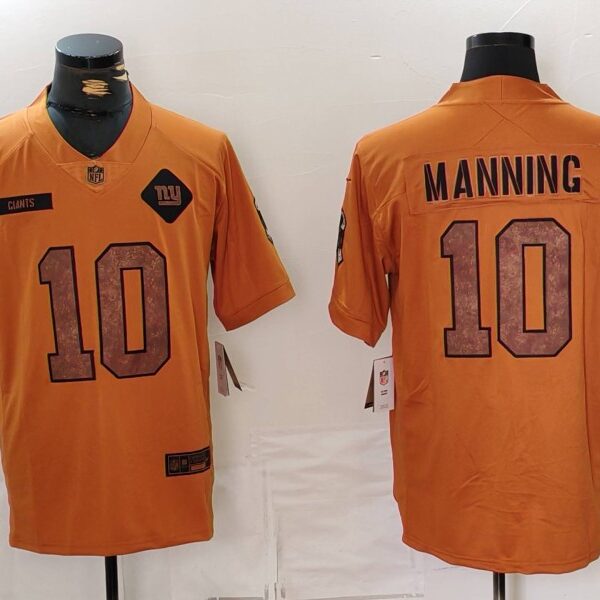 Men’s New York Giants #10 Eli Manning 2023 Brown Salute To Service Limited Stitched Jersey