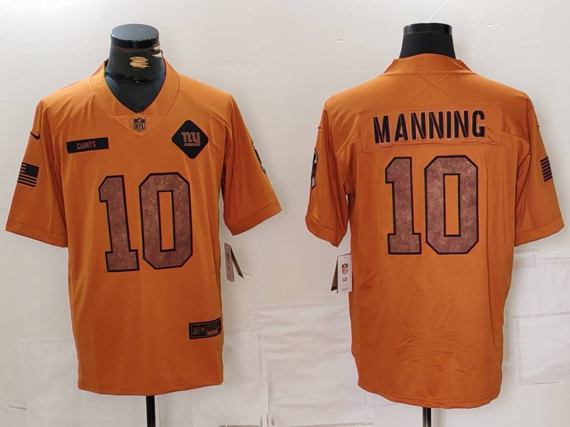 Men’s New York Giants #10 Eli Manning 2023 Brown Salute To Service Limited Stitched Jersey