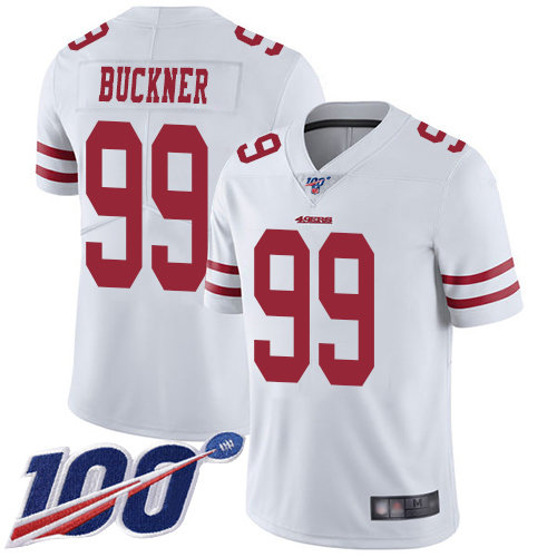 Nike 49ers #99 DeForest Buckner White Men’s Stitched NFL 100th Season Vapor Limited Jersey