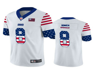Men’s New York Giants #8 Daniel Jones White Independence Day Stars Stripes Jersey