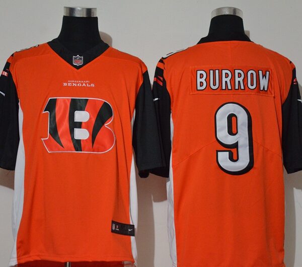 Men’s Cincinnati Bengals #9 Joe Burrow Orange 2020 Team Logo Vapor Untouchable Stitched NFL Nike Fashion Limited Jersey