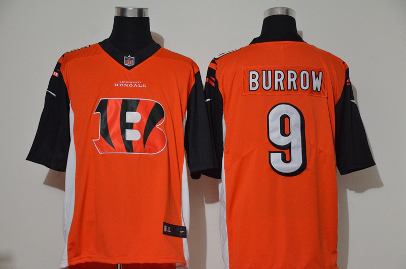 Men’s Cincinnati Bengals #9 Joe Burrow Orange 2020 Team Logo Vapor Untouchable Stitched NFL Nike Fashion Limited Jersey