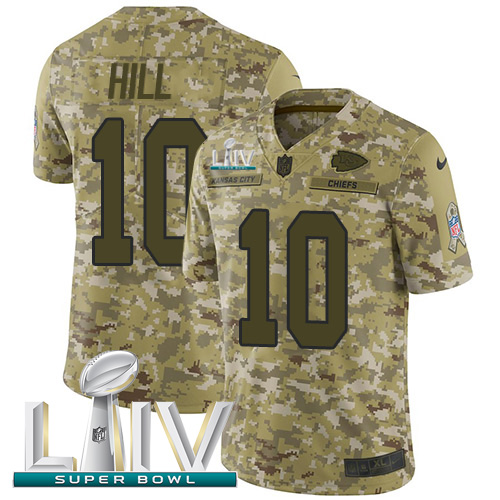 Nike Chiefs #10 Tyreek Hill Camo Super Bowl LIV 2020 Men’s Stitched NFL Limited 2018 Salute To Service Jersey