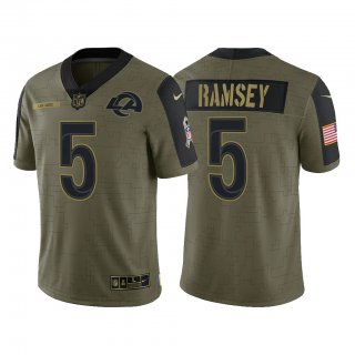 Men’s Los Angeles Rams #5 Jalen Ramsey Olive 2021 Salute To Service Limited Stitched Jersey