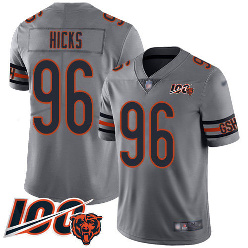 Nike Chicago Bears Men’s #96 Akiem Hicks Silver 100th Season Inverted Legend Limited Jersey