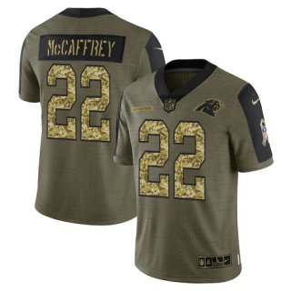 Men’s Olive Carolina Panthers #22 Christian McCaffrey 2021 Camo Salute To Service Limited Stitched Jersey