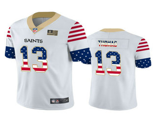 Men’s New Orleans Saints #13 Michael Thomas White Independence Day Stars Stripes Jersey
