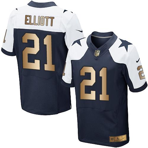 Big Size Nike Cowboys #21 Ezekiel Elliott Navy Blue Thanksgiving Throwback Men’s Stitched NFL Elite Gold Jersey