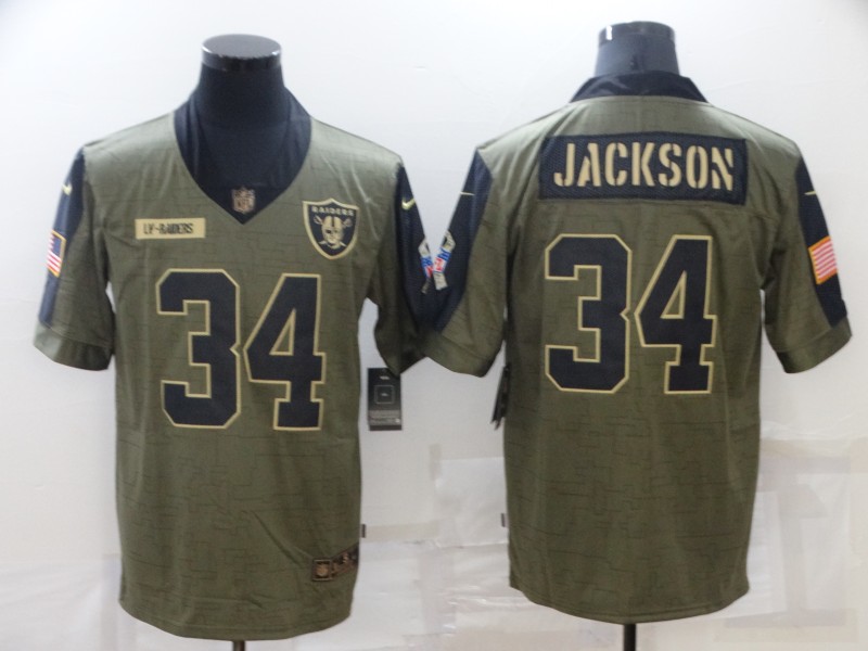 Men’s Las Vegas Raiders #34 Bo Jackson Nike Olive 2021 Salute To Service Retired Player Limited Jersey
