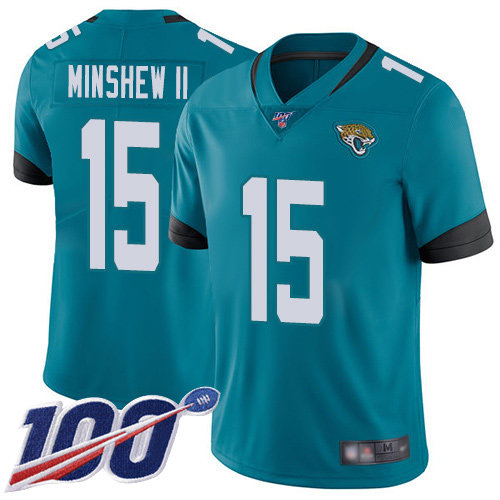 Jaguars #15 Gardner Minshew II Teal Green Alternate Men’s Stitched Football 100th Season Vapor Limited Jersey