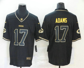 Men’s Green Bay Packers #17 Davante Adams Black 100th Season Golden Edition Jersey