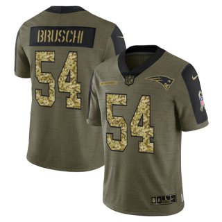 Men’s Olive New England Patriots #54 Tedy Bruschi 2021 Camo Salute To Service Limited Stitched Jersey