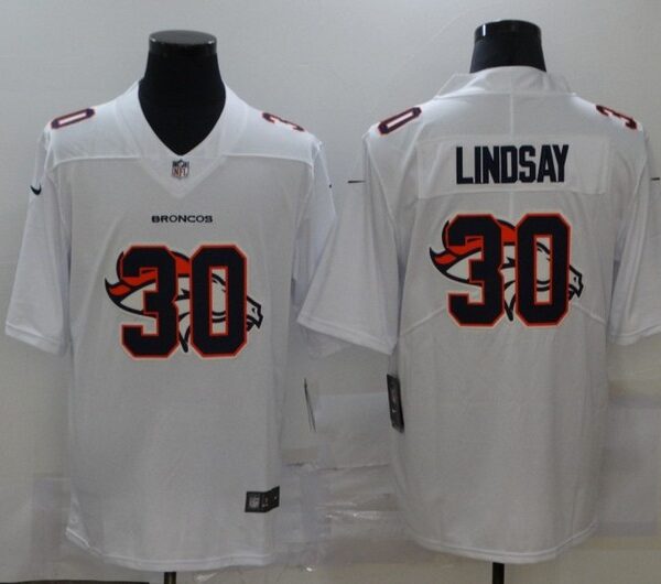 Men’s Denver Broncos #30 Phillip Lindsay White 2020 Shadow Logo Vapor Untouchable Stitched NFL Nike Limited Jersey