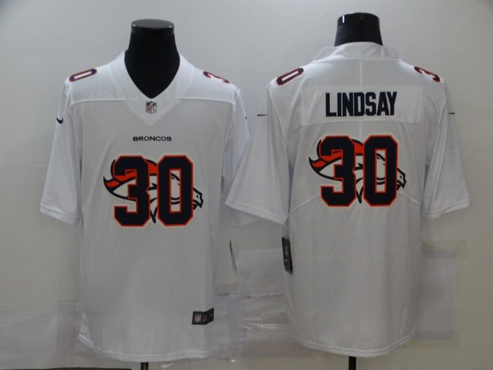 Men’s Denver Broncos #30 Phillip Lindsay White 2020 Shadow Logo Vapor Untouchable Stitched NFL Nike Limited Jersey
