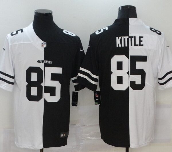 Men’s San Francisco 49ers #85 George Kittle White Black Peaceful Coexisting 2020 Vapor Untouchable Stitched NFL Nike Limited Jersey