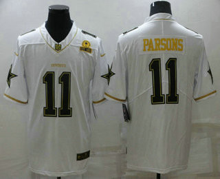 Men’s Dallas Cowboys #11 Micah Parsons White 60th Patch Golden Edition Stitched NFL Nike Limited Jersey