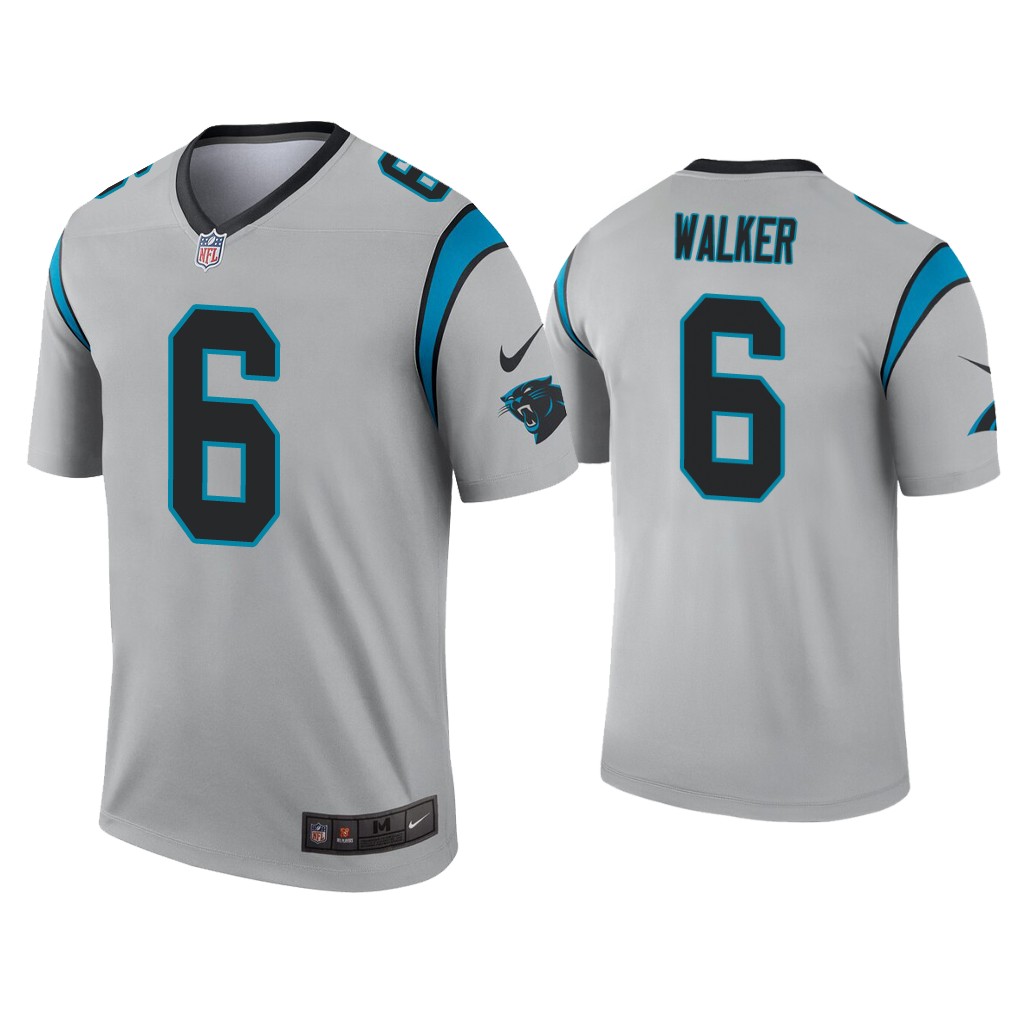 Men’s Carolina Panthers #6 P.J. Walker Silver Inverted Legend Nike Jersey